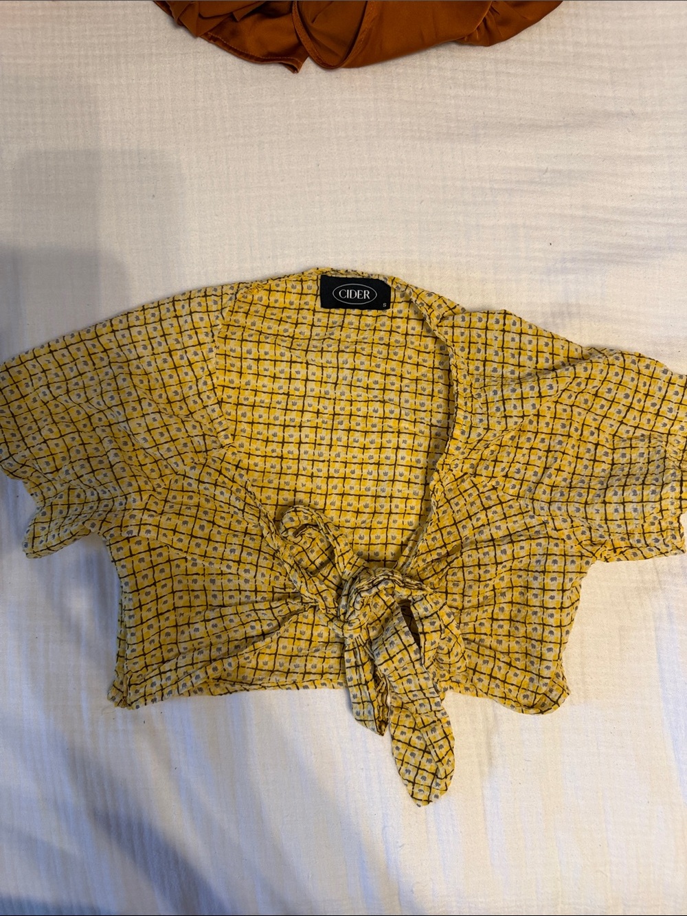 Cider Yellow Grid Tie-Front Crop Top